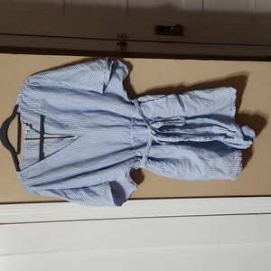 J Crew Womens Striped Short Sleeved V Neck Tied Waist Romper Blue White Size XXL